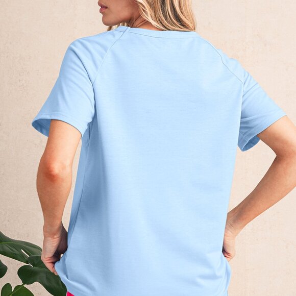 Blue T-Shirt with Colorful Stripes (similar style to Aviator Nation) - Picture 2 of 2